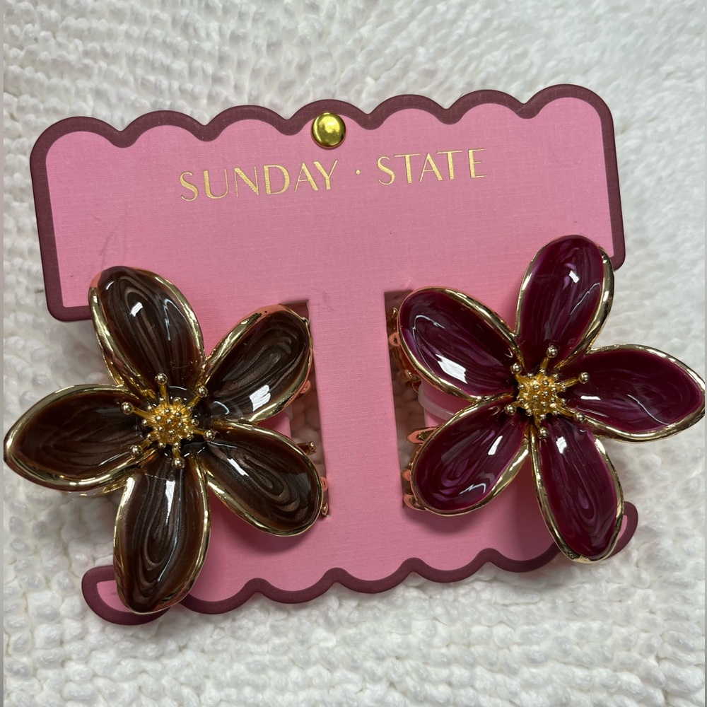 NWT ⚜️🌺⚜️ Sunday State gorgeous Hair Claw Enamel Clips set of 2 - Picture 5 of 9
